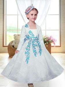 Lace Sleeveless Ankle Length Flower Girl Dress and Embroidery