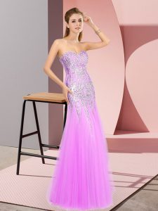 Fitting Lilac Zipper Sweetheart Beading Prom Dresses Tulle Sleeveless
