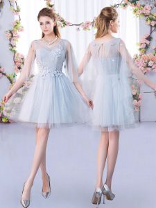 Dramatic Grey 3 4 Length Sleeve Tulle Lace Up Bridesmaid Dresses for Prom and Party