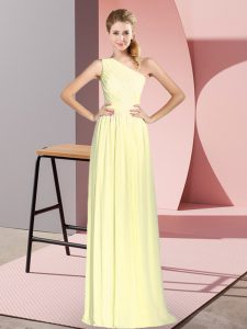 Sumptuous Yellow One Shoulder Lace Up Ruching Dress for Prom Sleeveless
