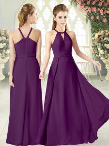 Unique Purple Chiffon Zipper Prom Dress Sleeveless Floor Length Ruching