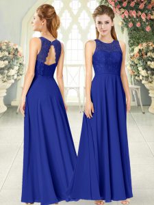 Vintage Royal Blue Sleeveless Chiffon Backless Prom Dress for Prom and Party