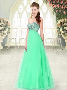 Latest Apple Green Sleeveless Tulle Lace Up Homecoming Dress for Prom and Party