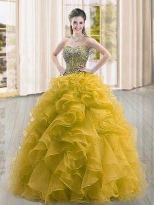 Colorful Floor Length Gold Sweet 16 Dress Sweetheart Sleeveless Lace Up
