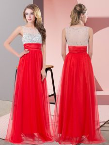 Red Sleeveless Floor Length Sequins Side Zipper Evening Dress