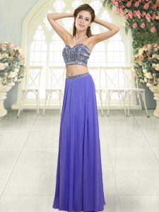 Luxurious Lavender Sleeveless Floor Length Beading Backless Evening Dress