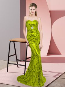 High Class Apple Green Evening Gowns Sweetheart Sleeveless Sweep Train Lace Up