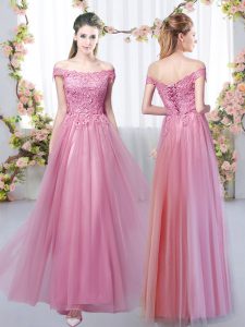 High End Pink Sleeveless Tulle Lace Up Quinceanera Dama Dress for Prom and Party and Wedding Party