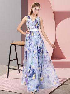 Printed V-neck Sleeveless Zipper Pattern Evening Dresses in Multi-color
