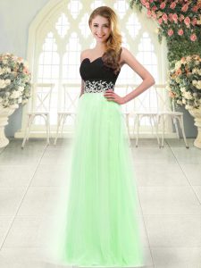 Light Blue Zipper Sweetheart Appliques Prom Gown Tulle Sleeveless