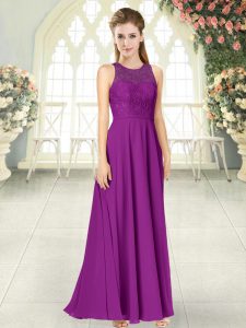 Purple Backless Prom Evening Gown Lace Sleeveless Floor Length