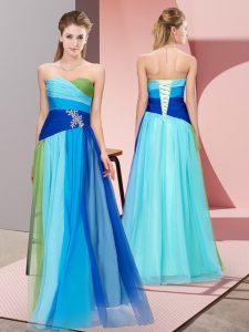 Superior Multi-color Empire Chiffon Sweetheart Sleeveless Beading Floor Length Lace Up Prom Dress