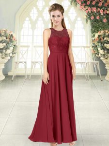 Colorful Burgundy Backless Scoop Lace Evening Outfits Chiffon Sleeveless
