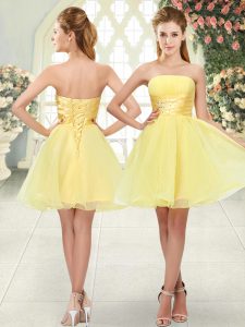 Mini Length Yellow Prom Dress Organza Sleeveless Beading