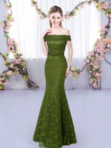 Free and Easy Olive Green Sleeveless Lace Floor Length Dama Dress
