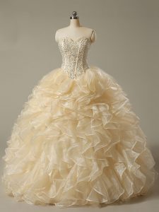 Hot Selling Champagne Sweet 16 Quinceanera Dress Military Ball and Sweet 16 and Quinceanera with Beading and Ruffles Swe