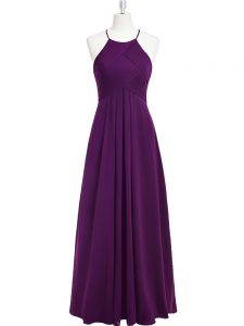 Purple Zipper Dress for Prom Ruching Sleeveless Floor Length