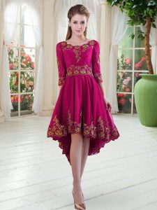 Vintage Scoop Long Sleeves Satin Prom Dress Embroidery Lace Up