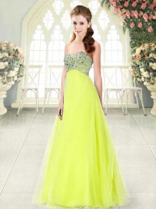 Yellow Green A-line Tulle Sweetheart Sleeveless Beading Floor Length Lace Up Prom Dresses