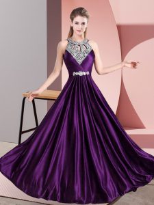 Modern Halter Top Sleeveless Zipper Homecoming Dress Purple Satin