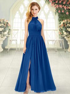 Blue Sleeveless Chiffon Zipper Prom Gown for Prom and Party