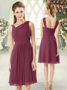 Adorable Burgundy Prom Gown Prom and Party with Ruching Asymmetric Sleeveless Zipper