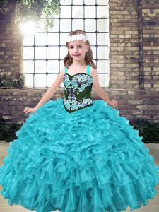 Discount Organza Sleeveless Floor Length Little Girl Pageant Gowns and Embroidery and Ruffles