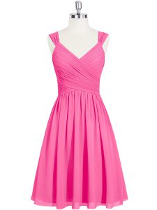 Exquisite Chiffon Straps Sleeveless Zipper Ruching Dress for Prom in Pink
