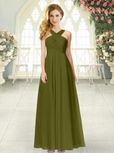 Floor Length Olive Green Prom Evening Gown Straps Sleeveless Zipper