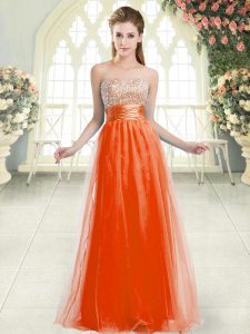 High Class Orange Red Lace Up Sweetheart Beading Prom Dress Tulle Sleeveless