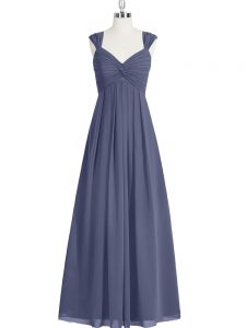 Ruching Prom Party Dress Blue Zipper Sleeveless Floor Length
