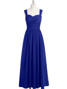 Royal Blue Empire Ruching Evening Dress Zipper Chiffon Sleeveless Floor Length