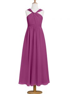 Fuchsia Straps Zipper Ruching Prom Evening Gown Sleeveless