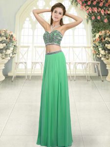 Green Two Pieces Chiffon Sweetheart Sleeveless Beading Floor Length Backless Homecoming Dress