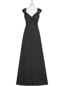 Vintage Column/Sheath Prom Dresses Black V-neck Sleeveless Floor Length Zipper