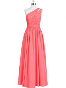 Red A-line Ruching Prom Dress Zipper Chiffon Sleeveless Floor Length