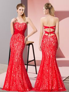 Lovely Floor Length Red Prom Dress Sweetheart Sleeveless Backless