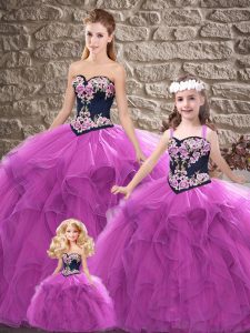 Fancy Beading and Embroidery Sweet 16 Dresses Purple Lace Up Sleeveless Floor Length