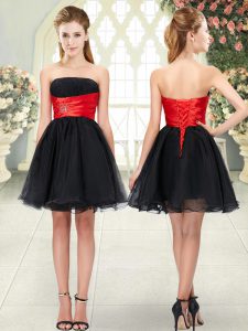 Ideal Organza Strapless Sleeveless Lace Up Beading Dress for Prom in Black