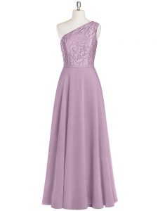 Column/Sheath Dress for Prom Purple One Shoulder Chiffon Sleeveless Floor Length Zipper