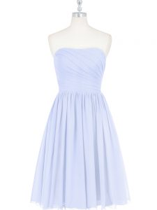 Sleeveless Knee Length Ruching and Pleated Side Zipper Prom Dresses with Light Blue