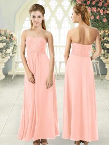 Lace Prom Party Dress Peach Zipper Sleeveless Ankle Length
