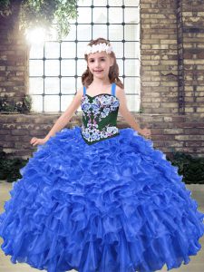 Fashionable Sleeveless Embroidery and Ruffles Lace Up Kids Formal Wear