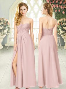 Attractive Sweetheart Sleeveless Zipper Prom Evening Gown Pink Chiffon