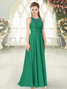 Beauteous Scoop Sleeveless Prom Gown Floor Length Lace Green Chiffon