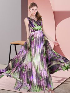 Suitable Floor Length Empire Sleeveless Multi-color Prom Gown Lace Up