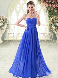 Royal Blue Zipper Dress for Prom Beading Sleeveless Floor Length