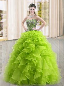Admirable Yellow Green Sweetheart Neckline Beading and Ruffles Quinceanera Gowns Sleeveless Lace Up