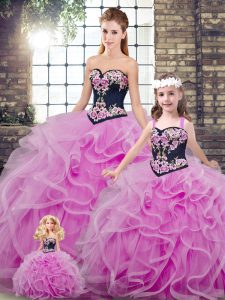 Gorgeous Lilac Sleeveless Sweep Train Embroidery and Ruffles 15 Quinceanera Dress