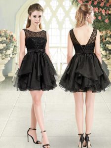Attractive Black Scoop Lace Up Beading and Lace Dress for Prom Sleeveless